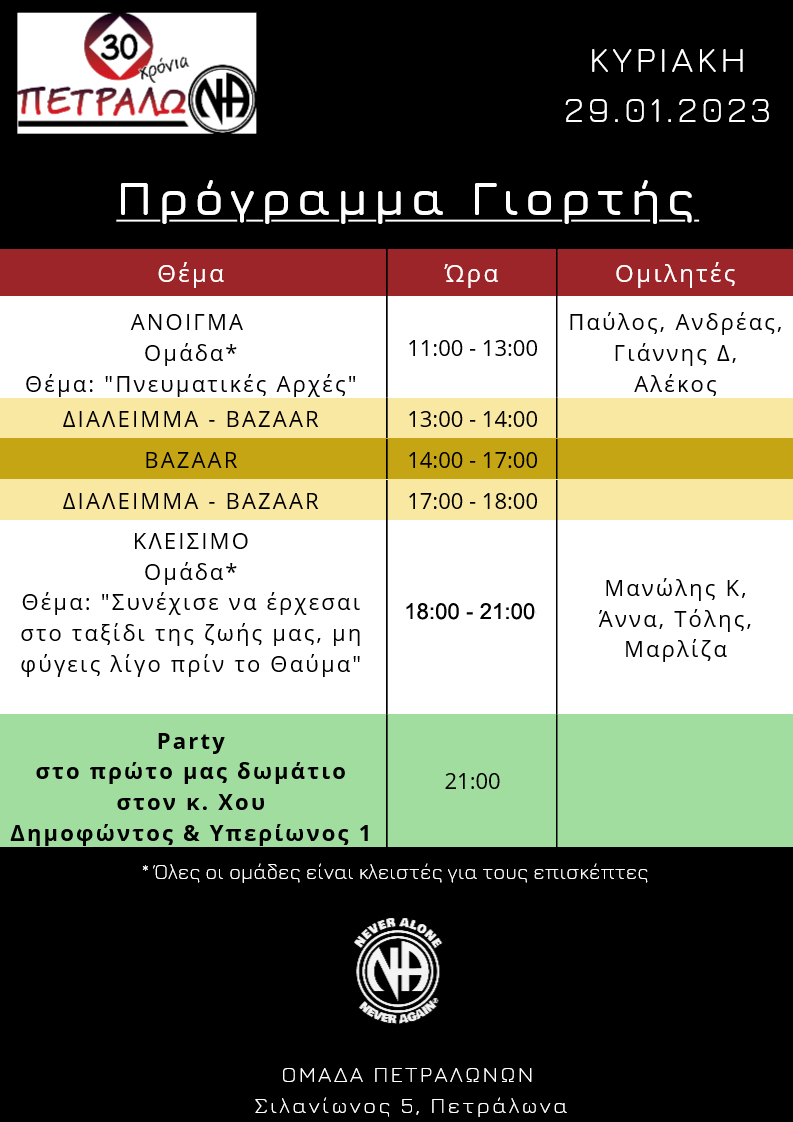 30 χρόνια ομάδα Πετραλώνων | Διήμερη γιορτή ανάρρωσης